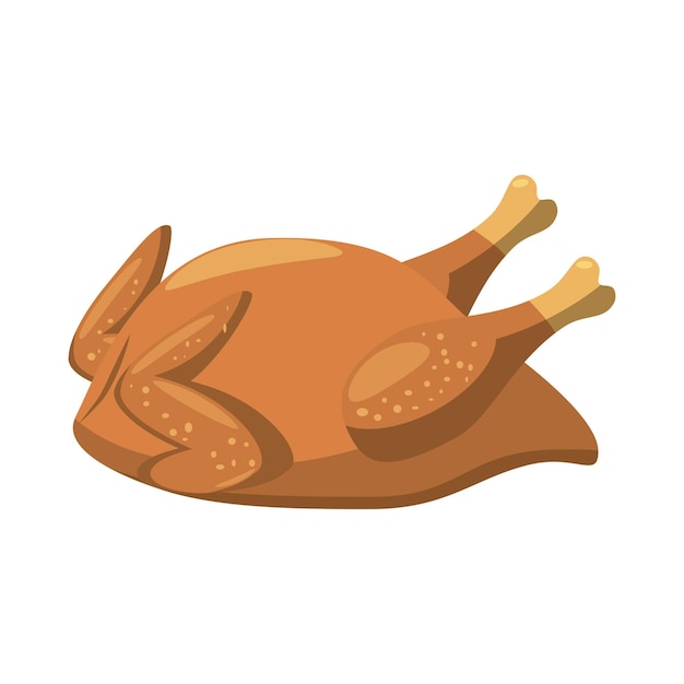 Vector icono de pavo o pollo frito en estilo de dibujos animados aislado sobre fondo blanco