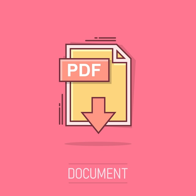 Icono de PDF de dibujos animados en estilo cómic Pictograma de ilustración de documento Concepto de negocio de presentación de signo de archivo