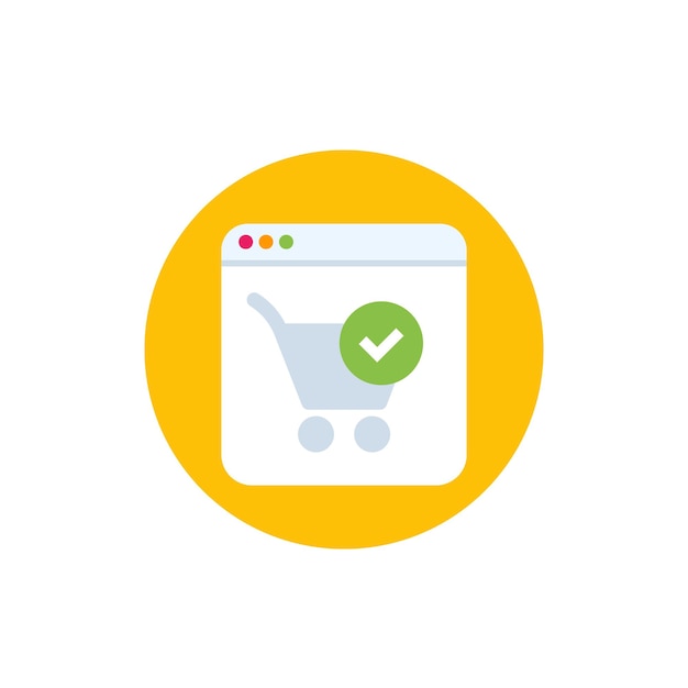 Icono de pedido completado con vector de carrito de compras