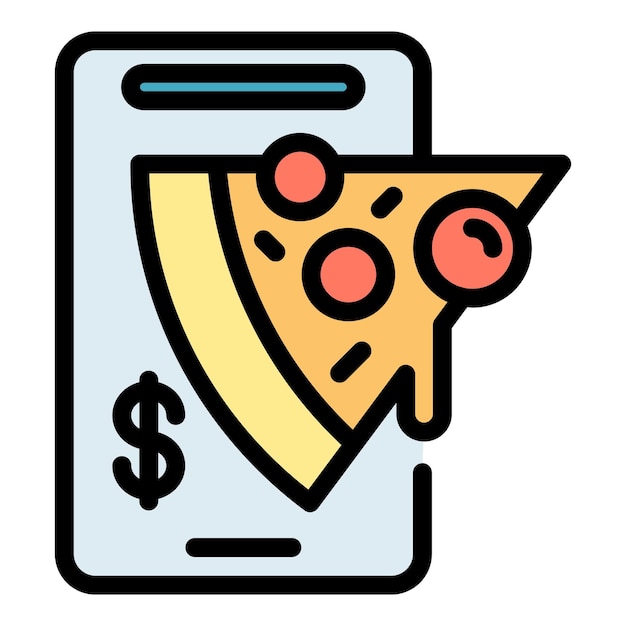 Icono de pedido de pizza en línea vector de contorno Servicio de entrega de alimentos menú color plano