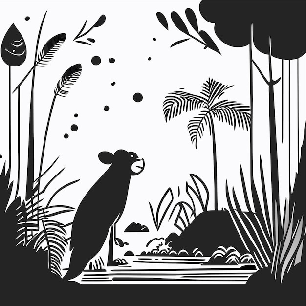 Icono de pegatina de dibujos animados de estilo plano dibujado a mano de animales de la selva tropical concepto aislado