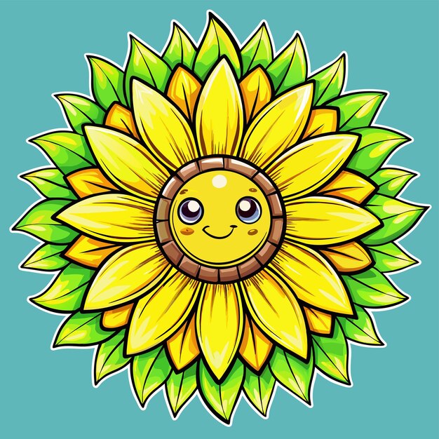 Icono de pegatina de girasol amarillo brillante dibujado a mano concepto de ilustración aislada