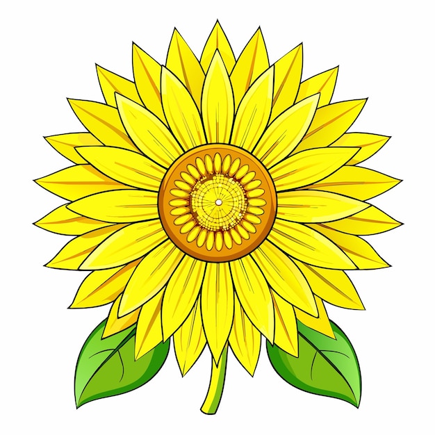 Icono de pegatina de girasol amarillo brillante dibujado a mano concepto de ilustración aislada