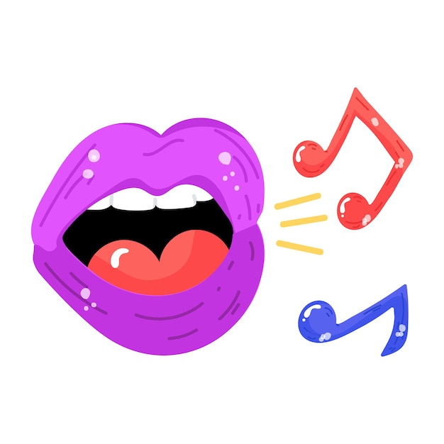 Vector un icono de pegatina plana cantando.