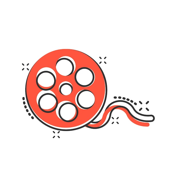 Vector icono de película en estilo cómic ilustración de vector de dibujos animados de película sobre fondo blanco aislado concepto de negocio de efecto de salpicadura de video