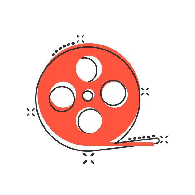 Icono de película en estilo cómic Ilustración de vector de dibujos animados de película sobre fondo blanco aislado Concepto de negocio de efecto de salpicadura de video