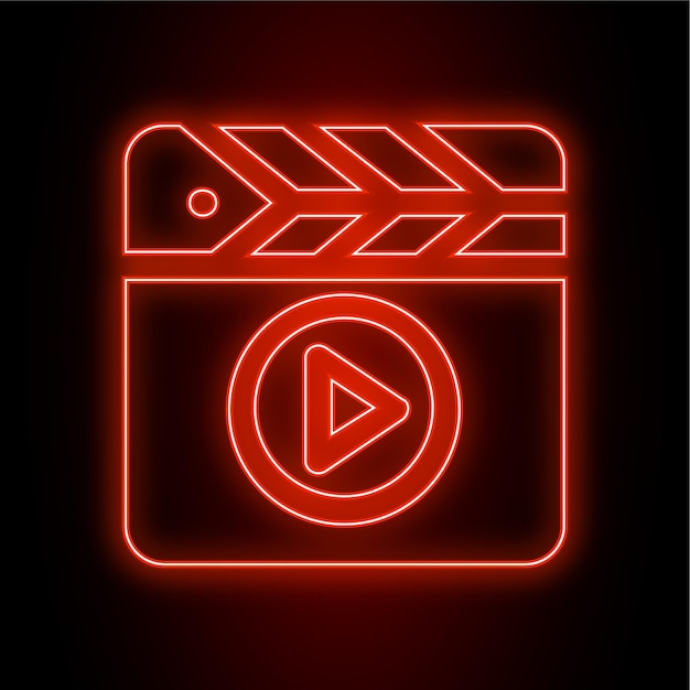 Icono de película de neón rojo de alto impacto con fondo oscuro