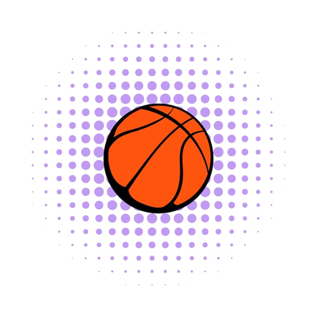 Icono de pelota de baloncesto en estilo cómic sobre un fondo blanco