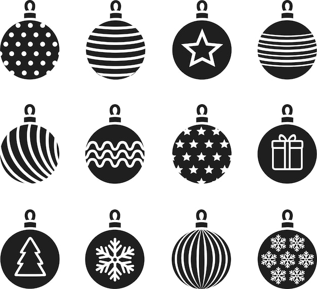 Icono de la pelota de Navidad Conjunto de juguetes de vacaciones Ilustración vectorial de Feliz Año Nuevo