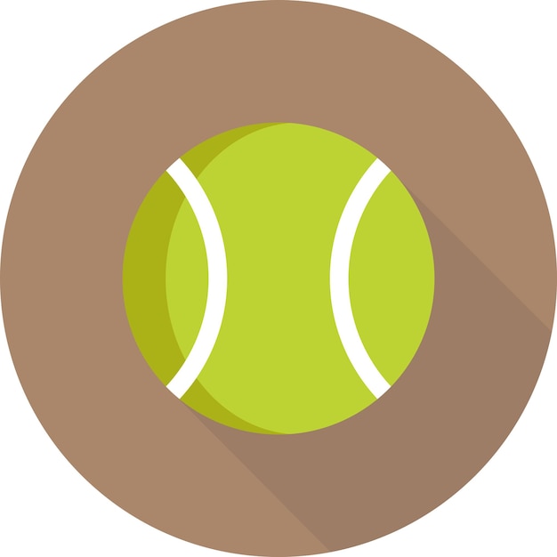 Icono de pelota de tenis con una larga sombra en el estilo de diseño plano de fondo marrón