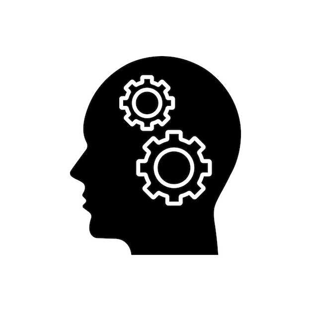 Icono de pensamiento conjunto mente o cabeza pictograma conocimiento humano memoria signo pensamientos o ideas icono conjunto en estilo negro lleno y delineado
