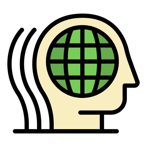 Icono de pensamiento de la tierra global Contorno del ícono de pensamiento vectorial de la tierra mundial Color plano aislado