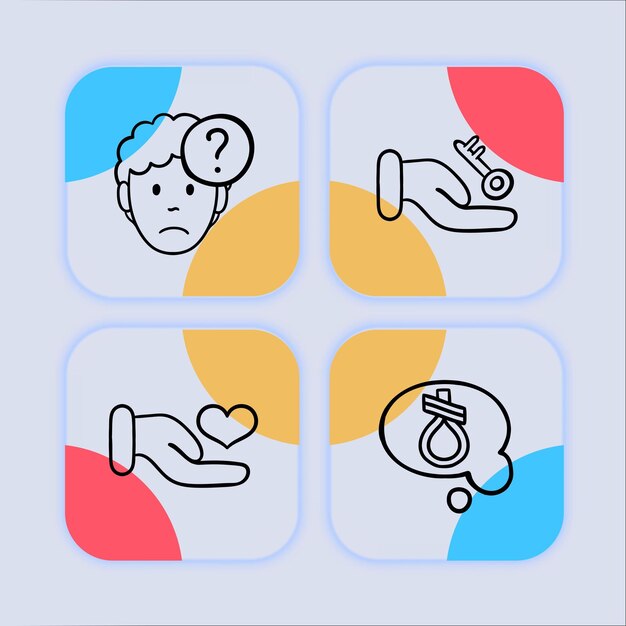 Icono de pensamientos suicidas Terapia de bienestar mental asesoramiento apoyo emocional conciencia de salud mental Estilo de neomorfismo Icono de línea vectorial