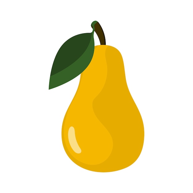 Icono de pera Fruto amarillo con hoja en estilo plano Ilustración vectorial