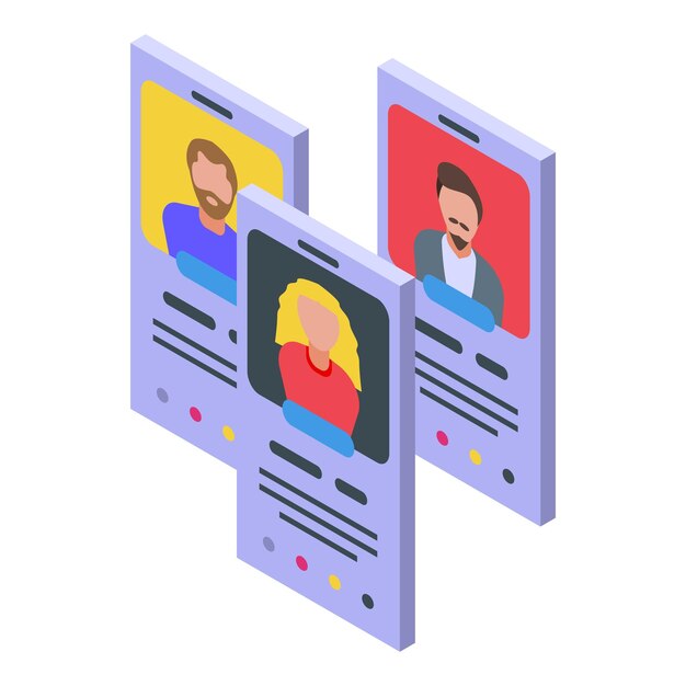 Icono de perfil de citas en línea Isométrico del icono de vector de perfil de citas en línea para diseño web aislado sobre fondo blanco
