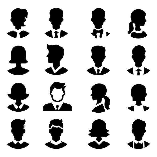 Ícono de perfil Icones de avatar Conjunto de siluetas de cabeza masculina y femenina Vector sobre fondo blanco
