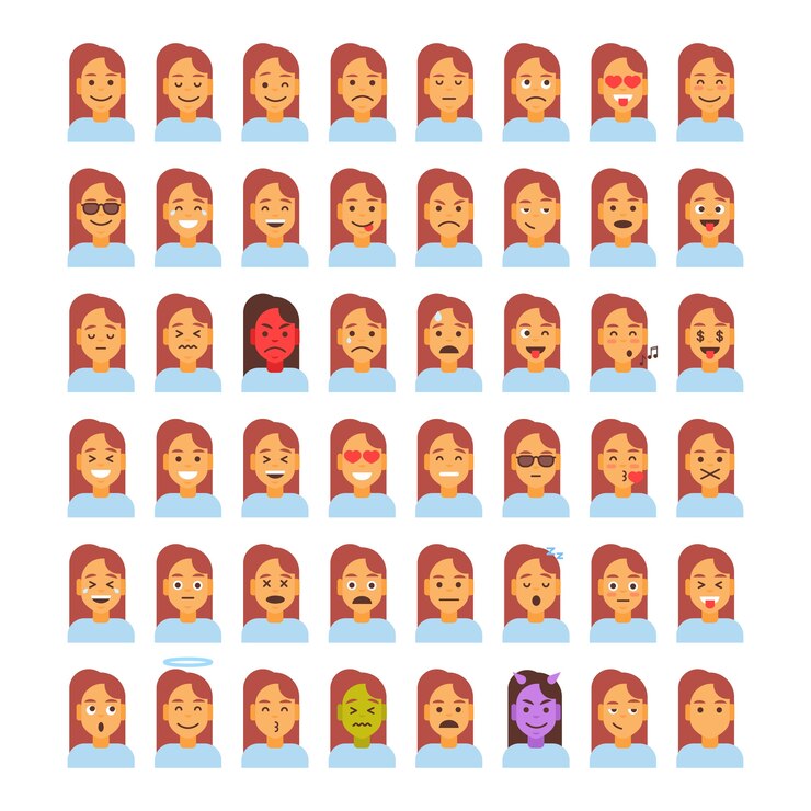 Vector ícono de perfil mujer diferente conjunto de emociones avatar