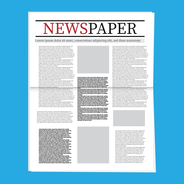 Ícono de periódico Símbolo de titular de noticias Diseño del diseño de la página Vector de fondo azul