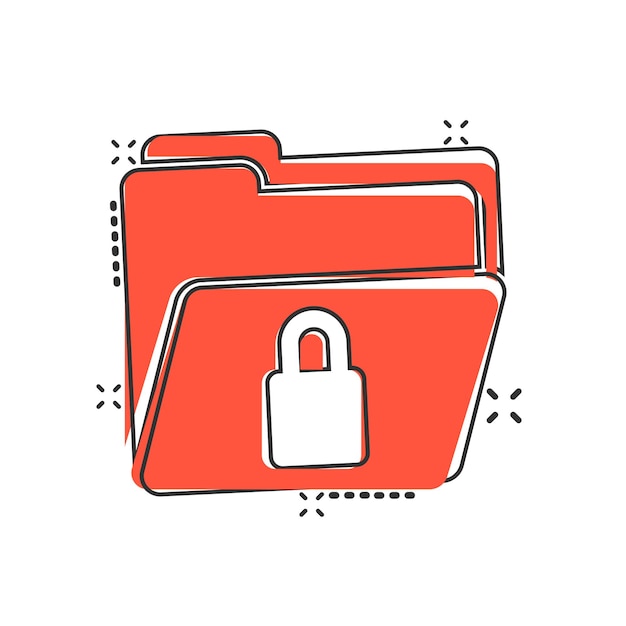 Icono de permiso de carpeta de archivos en estilo cómic Ilustración de vector de dibujos animados de acceso a documentos sobre fondo aislado Concepto de negocio de signo de efecto de salpicadura de archivo secreto