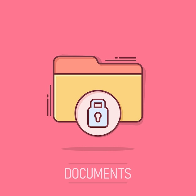 Icono de permiso de carpeta de archivos en estilo cómico Acceso al documento Ilustración vectorial de dibujos animados en fondo aislado Efecto de salpicaduras de archivo secreto