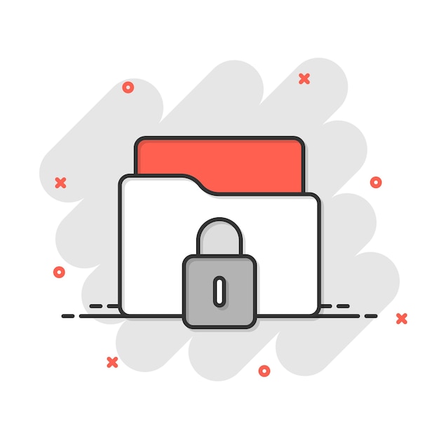 Icono de permiso de carpeta de archivos en estilo cómico Acceso a documentos ilustración vectorial de dibujos animados sobre fondo aislado Efecto de salpicadura de archivo secreto signo concepto de negocio