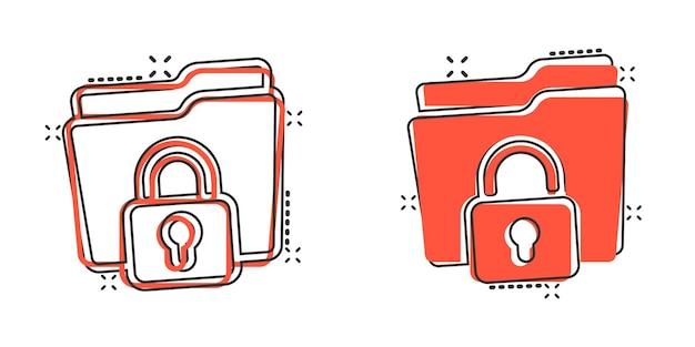 Icono de permiso de carpeta de archivos en estilo cómico Acceso a documentos ilustración vectorial de dibujos animados sobre fondo aislado Efecto de salpicadura de archivo secreto signo concepto de negocio