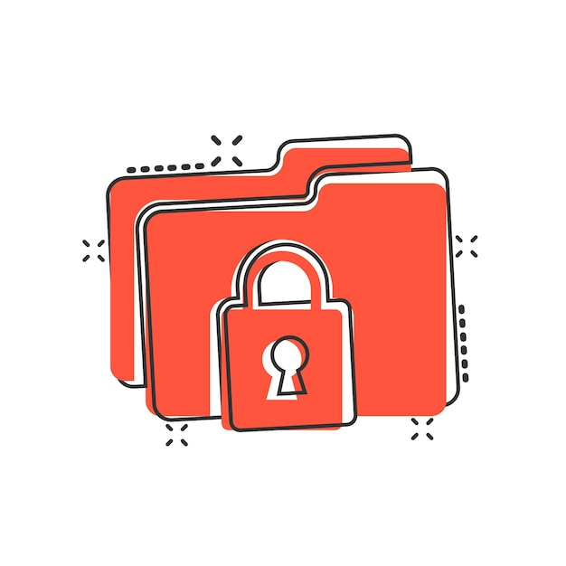 Icono de permiso de carpeta de archivos en estilo cómico Acceso a documentos ilustración vectorial de dibujos animados sobre fondo aislado Efecto de salpicadura de archivo secreto signo concepto de negocio