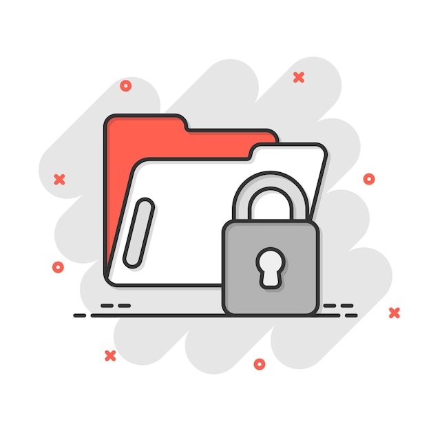 Icono de permiso de carpeta de archivos en estilo cómico Acceso a documentos ilustración vectorial de dibujos animados sobre fondo aislado Efecto de salpicadura de archivo secreto signo concepto de negocio