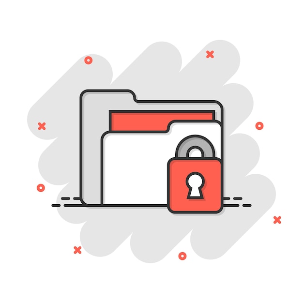 Icono de permiso de carpeta de archivos en estilo cómico Acceso a documentos ilustración vectorial de dibujos animados sobre fondo aislado Efecto de salpicadura de archivo secreto signo concepto de negocio
