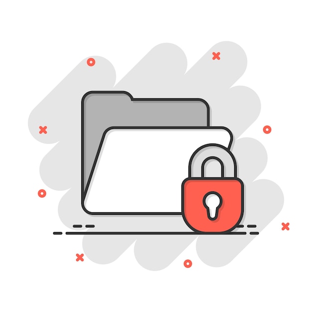 Icono de permiso de carpeta de archivos en estilo cómico Acceso a documentos ilustración vectorial de dibujos animados sobre fondo aislado Efecto de salpicadura de archivo secreto signo concepto de negocio