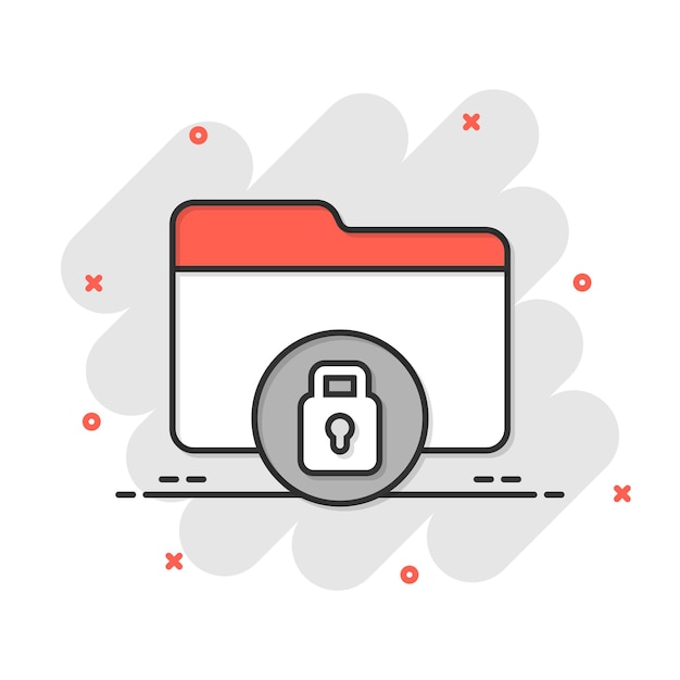 Icono de permiso de carpeta de archivos en estilo cómico Acceso a documentos ilustración vectorial de dibujos animados sobre fondo aislado Efecto de salpicadura de archivo secreto signo concepto de negocio
