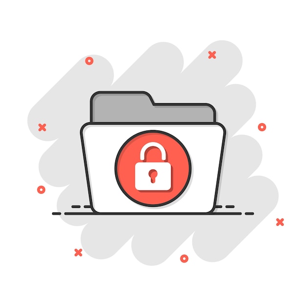 Icono de permiso de carpeta de archivos en estilo cómico Acceso a documentos ilustración vectorial de dibujos animados sobre fondo aislado Efecto de salpicadura de archivo secreto signo concepto de negocio