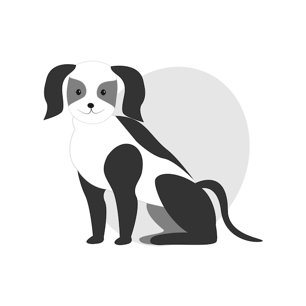 Icono de perro cachorro blanco y negro sobre fondo aislado con sombra vector plano concepto de protección animal