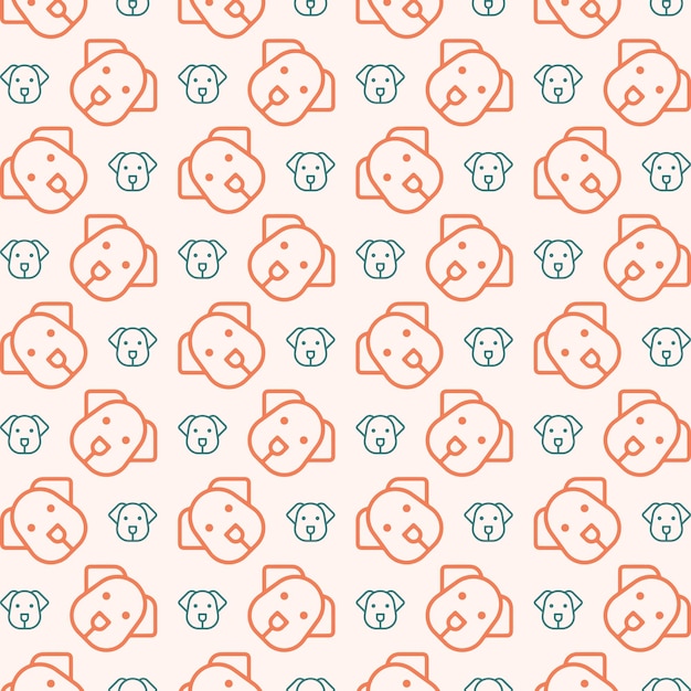 El icono del perro es un patrón de repetición naranja de moda con un colorido fondo de ilustración vectorial