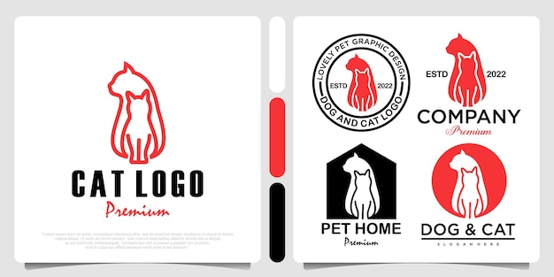 Icono de perro y gato conjunto vector de diseño de logotipo