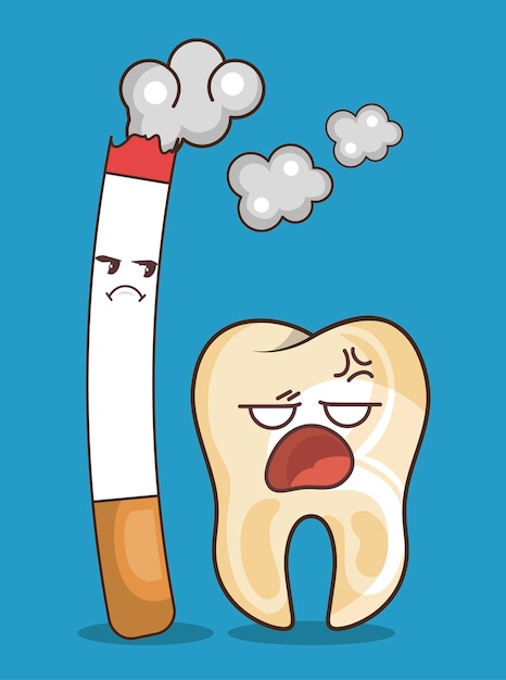 Vector icono de personaje de cigarrillo y dientes