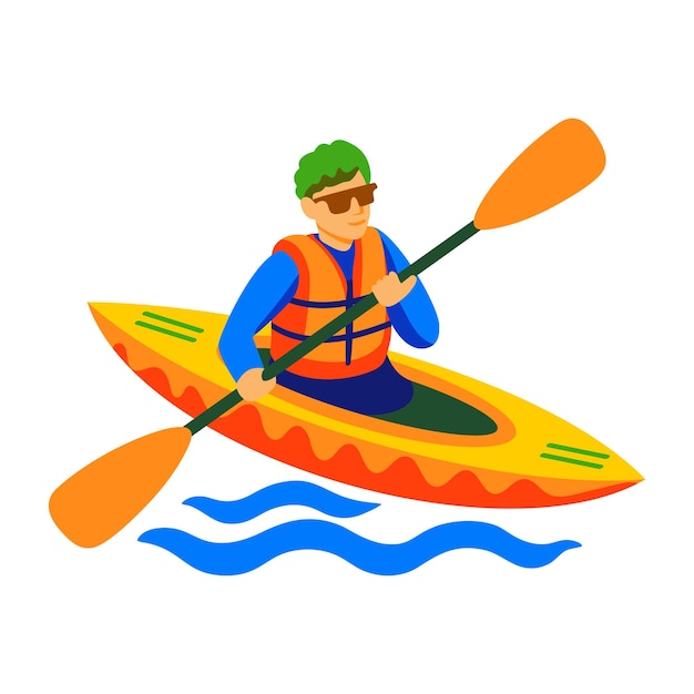 Icono de personaje deportivo de kayak en estilo plano