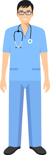 Icono de personaje de joven médico de emergencia hombre en ilustración vectorial de estilo plano