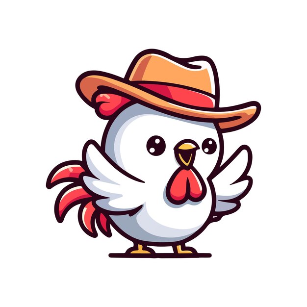 Icono de personaje lindo gallo con sombrero