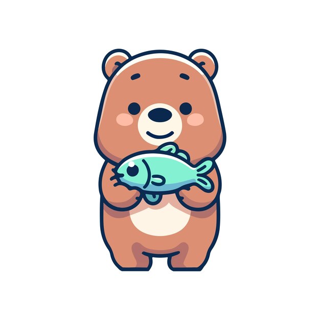 icono de personaje lindo oso sosteniendo pescado