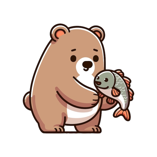 icono de personaje lindo oso sosteniendo pescado