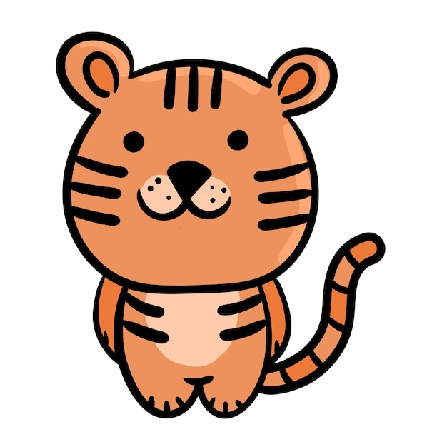 Icono de personaje lindo tigre Ilustración de vector dibujado a mano