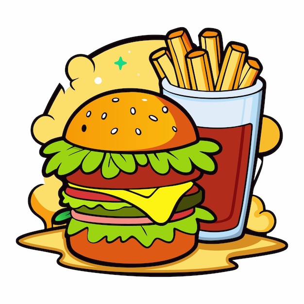 El icono de los personajes de dibujos animados de comida rápida Pizza taco hamburguesa patatas fritas sopa de fideos ramen h