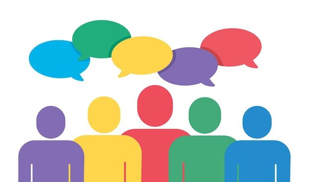 icono de personas coloridas con burbujas de habla