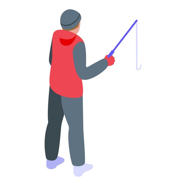 Icono de pesca en hielo vector isométrico Lago de invierno Hombre congelado
