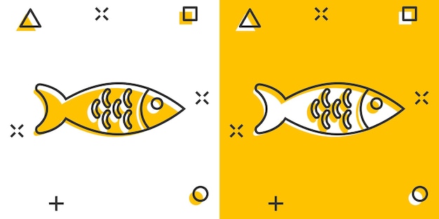 Icono de pescado en estilo cómic Ilustración de vector de dibujos animados de mariscos sobre fondo blanco aislado Concepto de negocio de efecto de salpicadura de animal marino