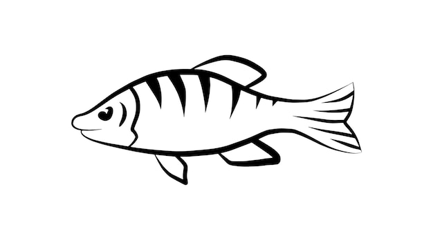 Icono de pescado de garabato aislado sobre fondo blanco Elemento de diseño de logotipo de comida de mar de vector plano