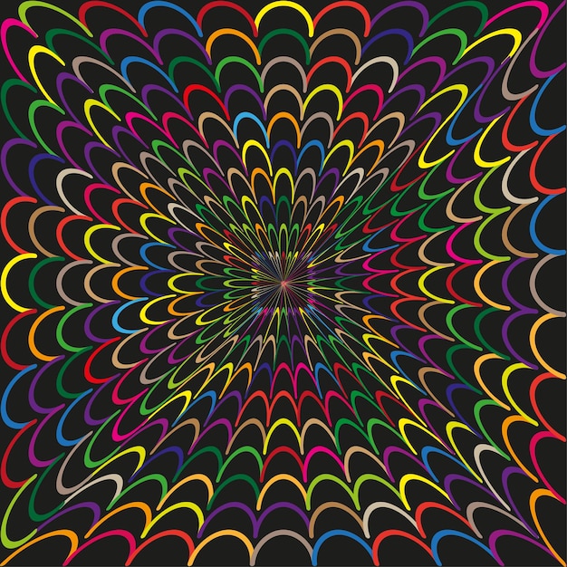 Icono de pétalo de color Vector de simetría radial Forma floral brillante Contraste de fondo oscuro
