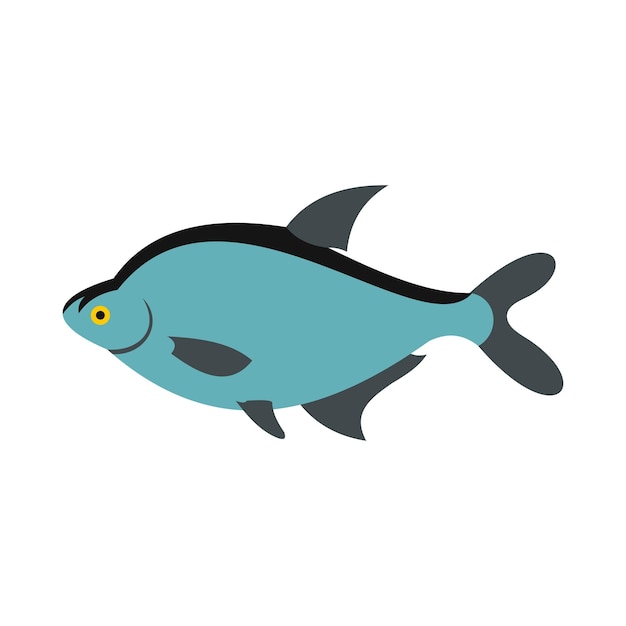 Icono de pez en estilo plano aislado sobre fondo blanco símbolo de criaturas marinas
