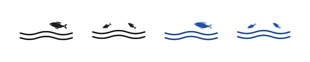 Icono de pez Ilustración de pez en el agua Pictograma de pez nadador Iconos de pez en estilo de diseño vectorial